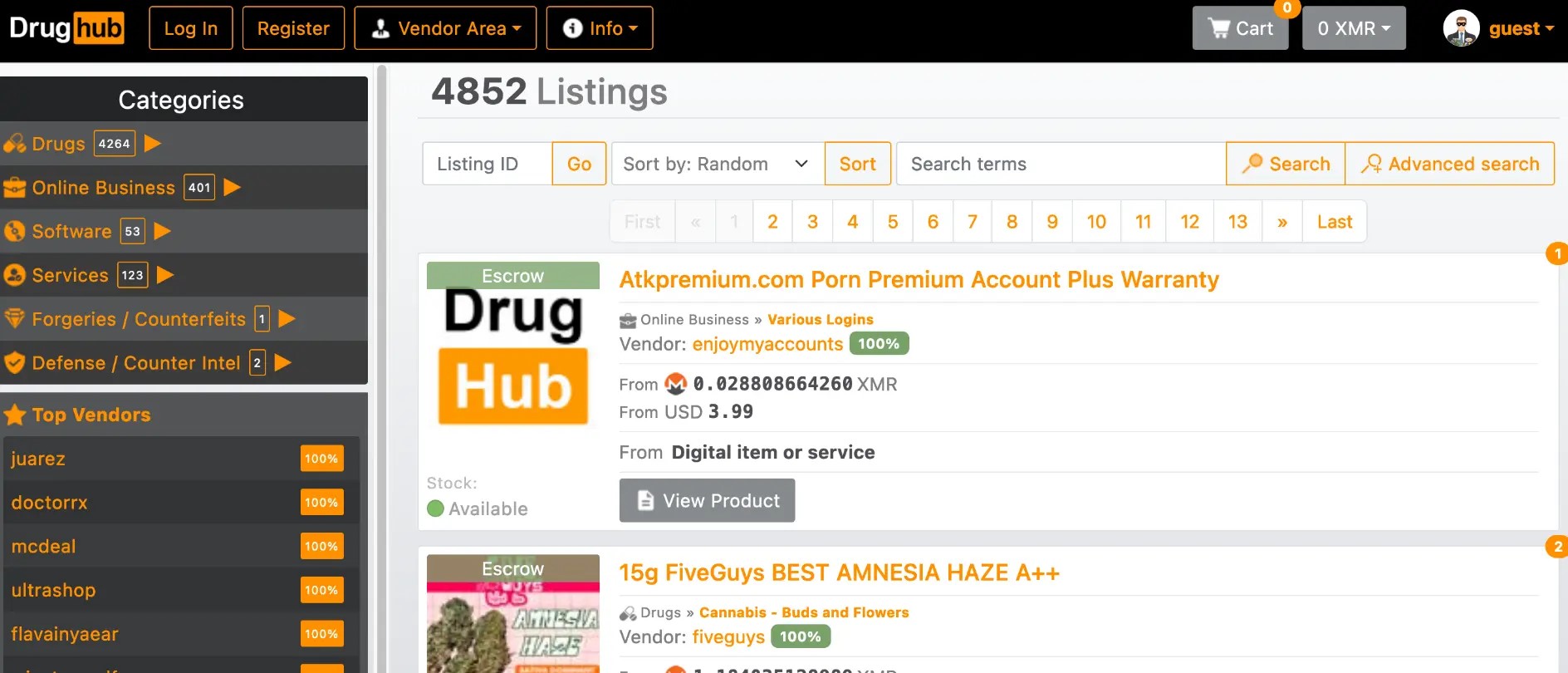 Drughub Market - Darknet and Cybersecurity Intelligence Portal